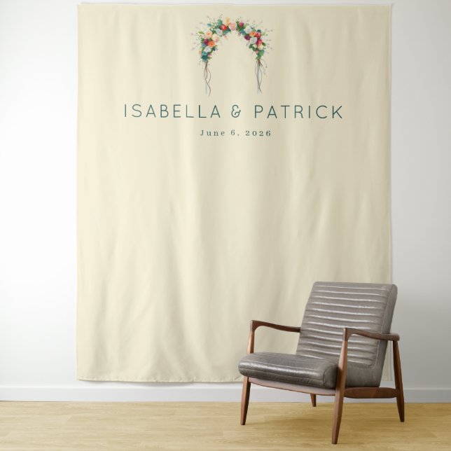 Sophisticated Beige Floral Arch Tapestry (In Situ)