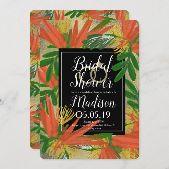 Sophisticated Bird of Paradise Foil Bridal Invitation (Front/Back)