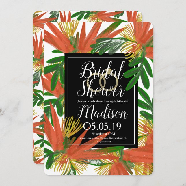 Sophisticated Bird of Paradise Ring Bridal Invitation (Front/Back)