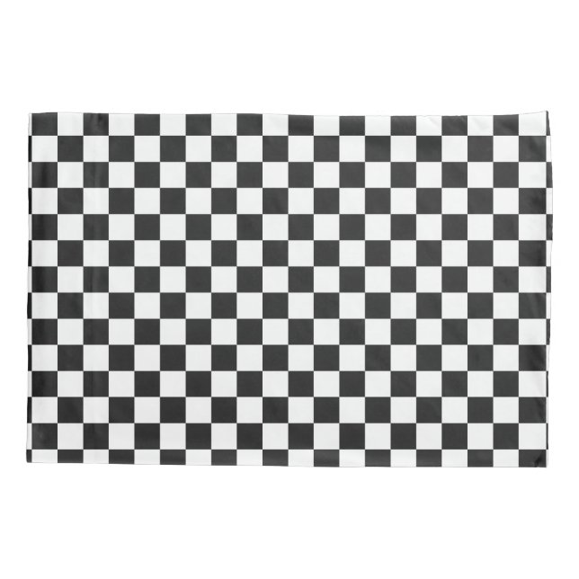 Sophisticated Black and White Checkered Pattern Pillowcase (Back)