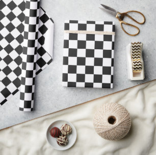 Sophisticated Black and White Chequered Pattern Wrapping Paper