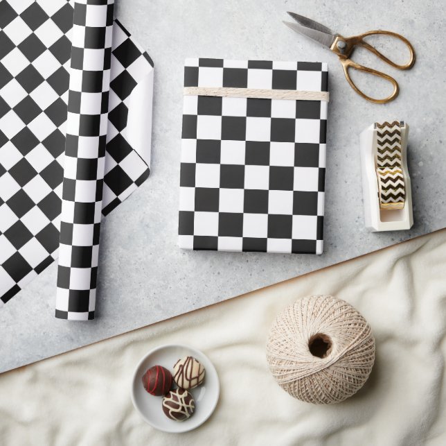 Sophisticated Black and White Chequered Pattern Wrapping Paper (Crafts)