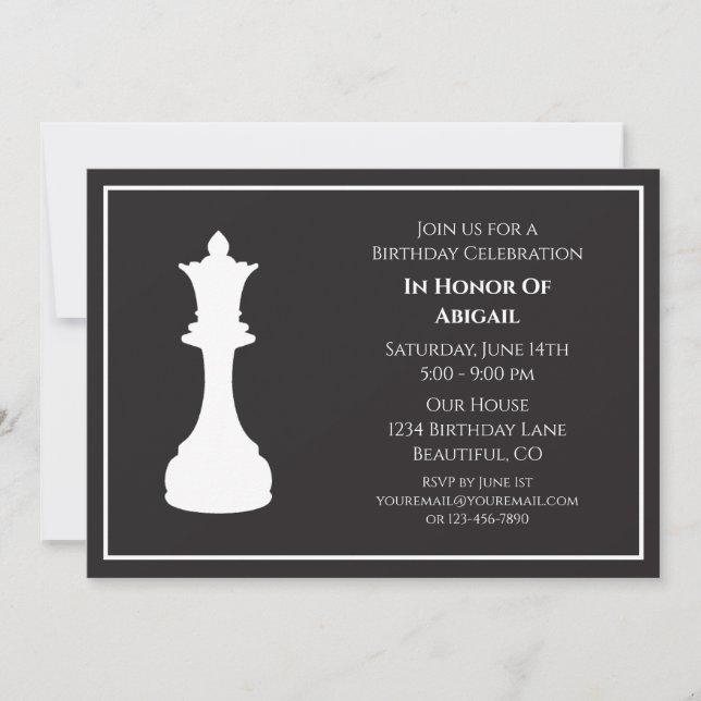 Sophisticated Black and White Chess Piece Birthday Invitation (Front)