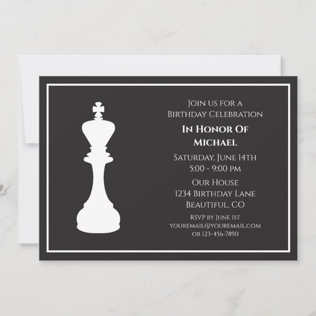 Sophisticated Black and White Chess Piece Birthday Invitation (Front)