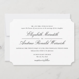 Sophisticated Black and White Lace Script  Invitation