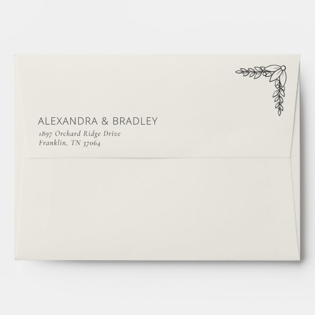 Sophisticated Black Botanical Envelope (Back (Top Flap))