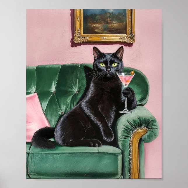 Sophisticated Black Cat Wall Art Print (Front)