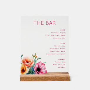Sophisticated Black Floral Bar Menu Acrylic Sign