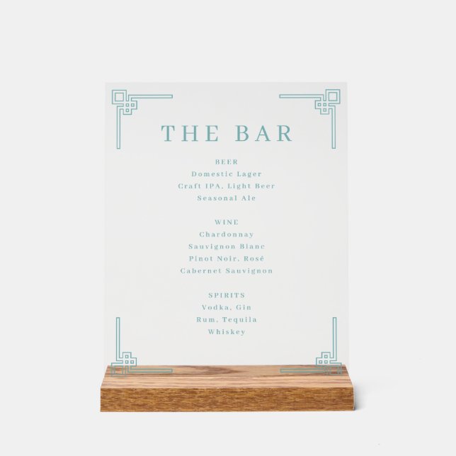 Sophisticated Black Geometric Bar Menu Acrylic Sign (Front)