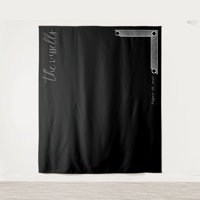 Sophisticated Black Geometric Calligraphy Tapestry (Front)