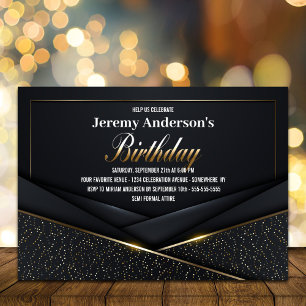 Sophisticated Black Gold Birthday Party Invitation