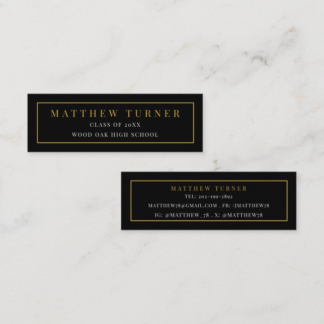 Sophisticated Black Gold Grad Name Card (Front/Back)