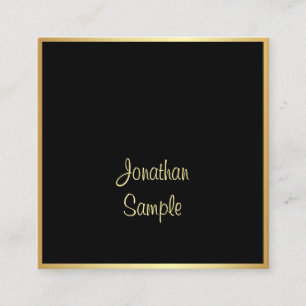 Sophisticated Black Gold Handwritten Script Font Square Business Card