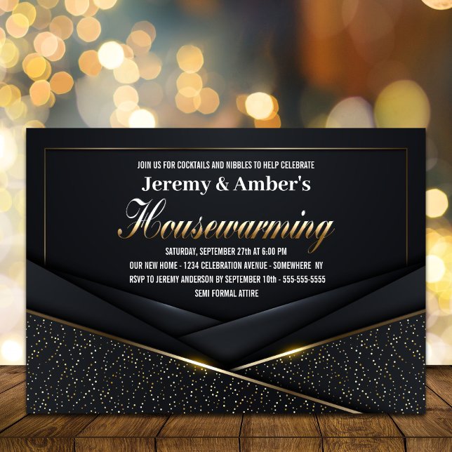 Sophisticated Black Gold Housewarming Party  Invitation (Creator Uploaded)