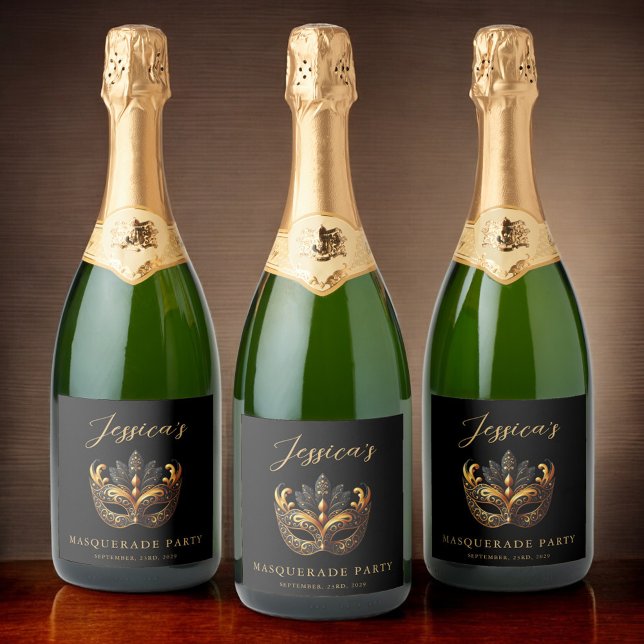 Sophisticated Black & Gold Masquerade Celebration Sparkling Wine Label (Creator Uploaded)