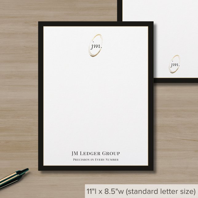 Sophisticated Black Gold Monogram Initials Logo Custom Letterhead (Creator Uploaded)