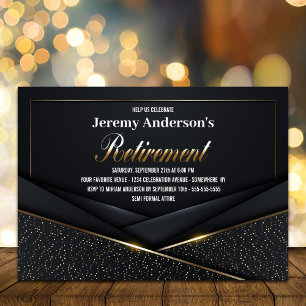 Sophisticated Black Gold Retirement Party Invitation
