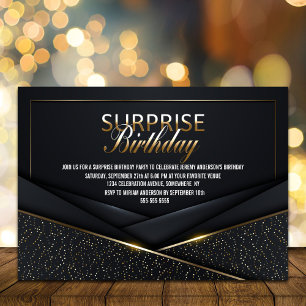 Sophisticated Black Gold Surprise Birthday Invitation