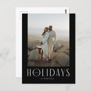 Sophisticated Black Happy Holidays Photo Postcard