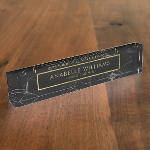 Sophisticated Black Marble and Gold Texture Nameplate