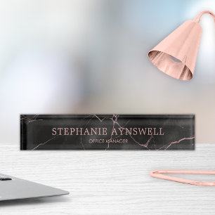Sophisticated Black Marble Rose Gold  Nameplate