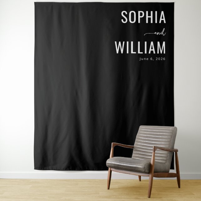 Sophisticated Black Minimalist Calligraphy Tapestry (In Situ)