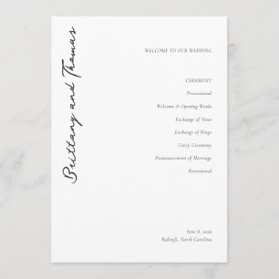Sophisticated Black Minimalist Wedding Ceremony Program