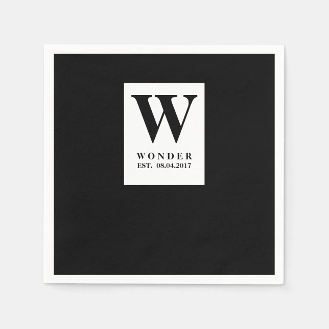 Sophisticated Black Monogram | Minimalist Marriage Napkin (Front)