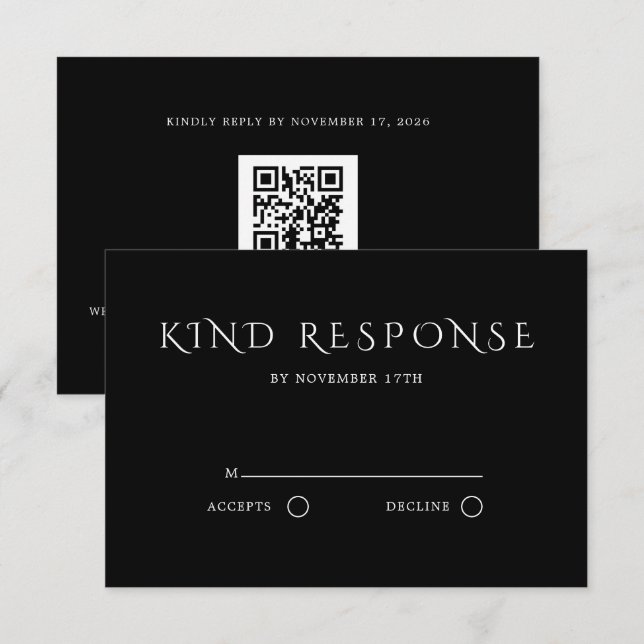 Sophisticated Black QR Code Elegant Wedding RSVP Card (Front/Back)