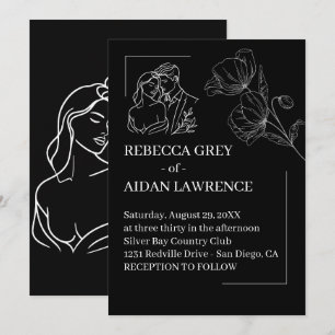 Sophisticated Black White Overlay Reception Photo  Invitation