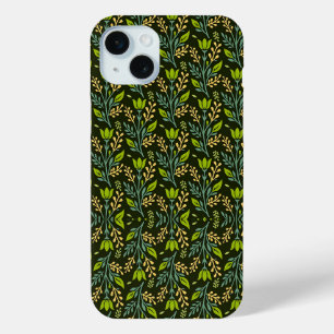 Sophisticated blue & beige floral pattern design iPhone 15 mini case