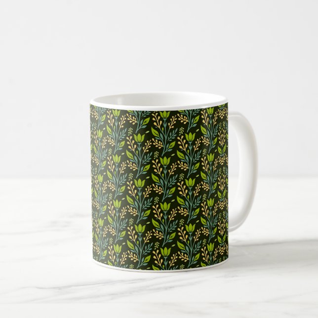 Sophisticated blue & beige floral pattern design  coffee mug (Front Right)