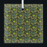 Sophisticated blue & beige floral pattern design  glass tree decoration<br><div class="desc">Seamless floral pattern with green leaves and buds on a dark background,  featuring intricate blue and beige branches,  evoking a natural,  elegant feel.</div>