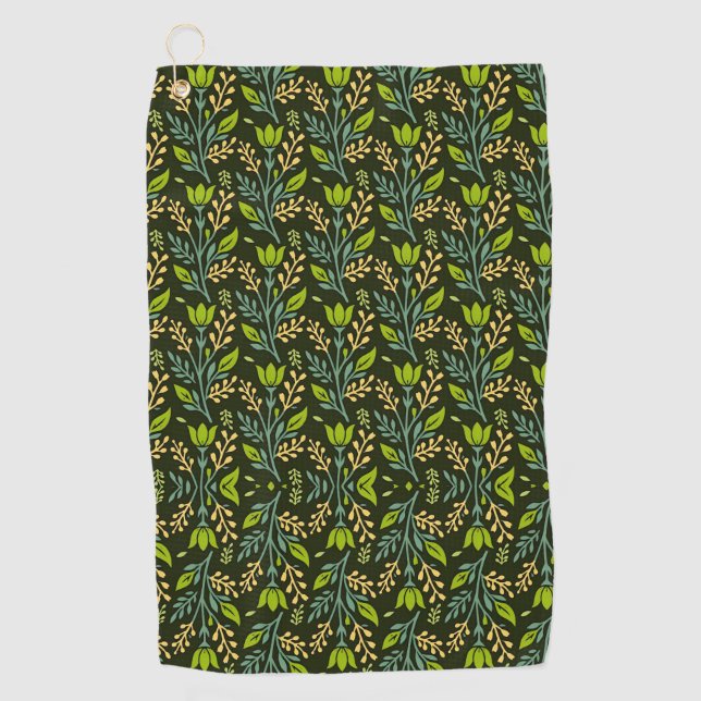 Sophisticated blue & beige floral pattern design  golf towel (Front)