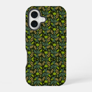 Sophisticated blue & beige floral pattern design iPhone 16 case