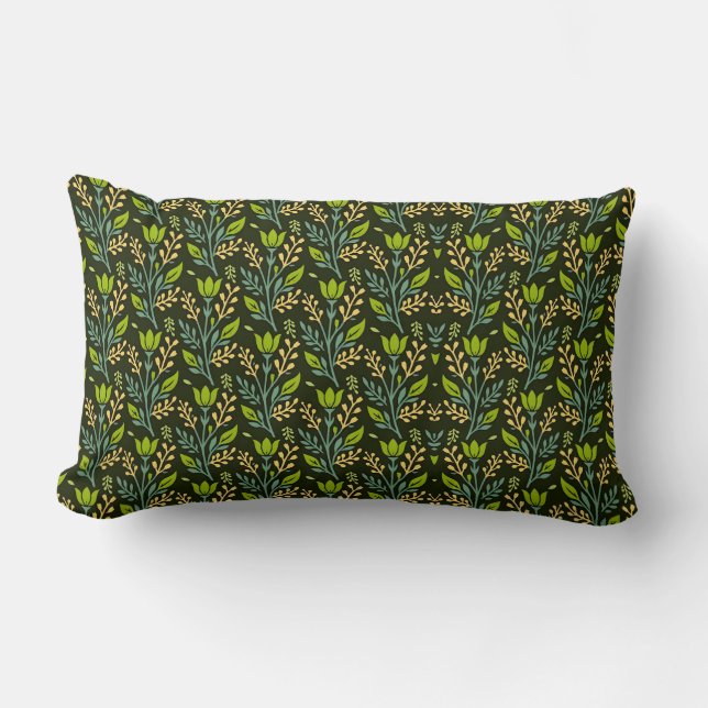 Sophisticated blue & beige floral pattern design  lumbar cushion (Front)