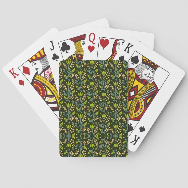 Sophisticated blue & beige floral pattern design  playing cards (Back)