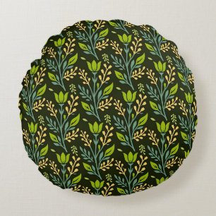 Sophisticated blue & beige floral pattern design  round cushion
