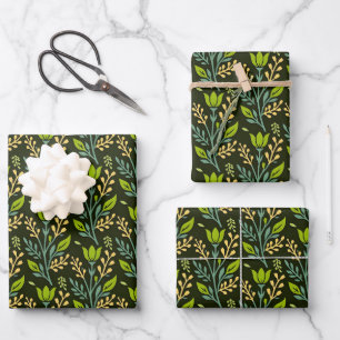 Sophisticated blue & beige floral pattern design  wrapping paper sheet