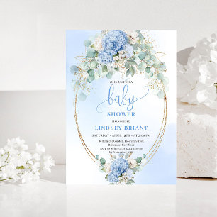 Sophisticated Blue Floral Baby Shower Invitation