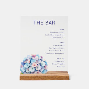 Sophisticated Blue Floral Bar Menu Acrylic Sign
