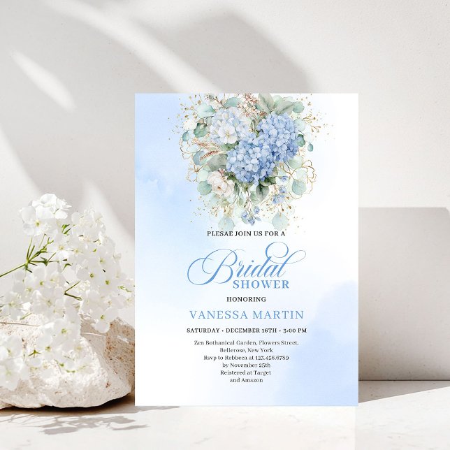 Sophisticated Blue Floral Bridal Shower Invitation (Sophisticated Blue Floral Bridal Shower Invitation)