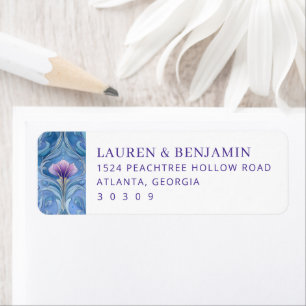 Sophisticated Blue Floral Wave Border Return Address Label