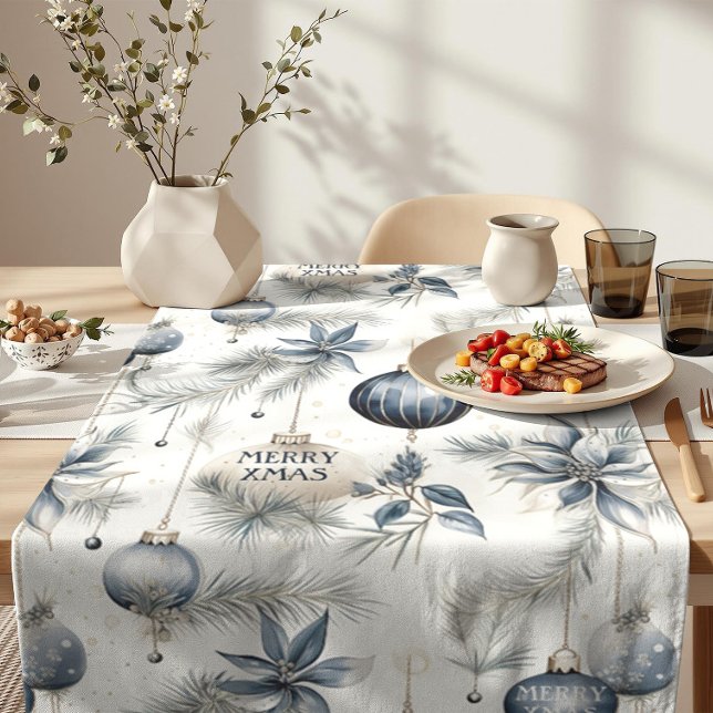 Sophisticated Blue & Gold Christmas Short Table Runner (Creator Uploaded)