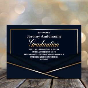 Sophisticated Blue Gold Graduation Party Invitation