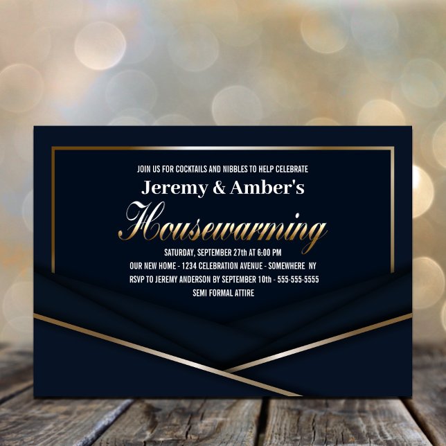 Sophisticated Blue Gold Housewarming Party  Invitation (Creator Uploaded)