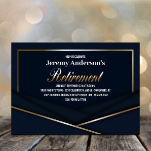 Sophisticated Blue Gold Retirement Party Invitation