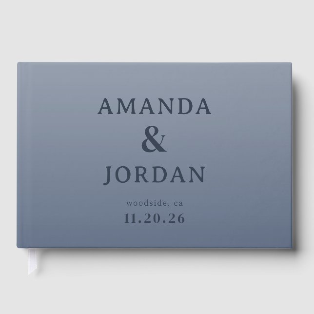 Sophisticated Blue Gray Minimalist Guest Book (Front)