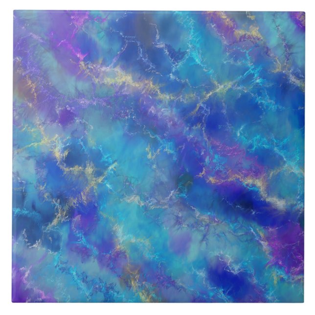 Sophisticated Blue, Purple And Gold Marble Pattern Ceramic Tile (Front)