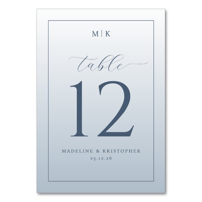 Sophisticated Blue Typographic Table Number (Front)